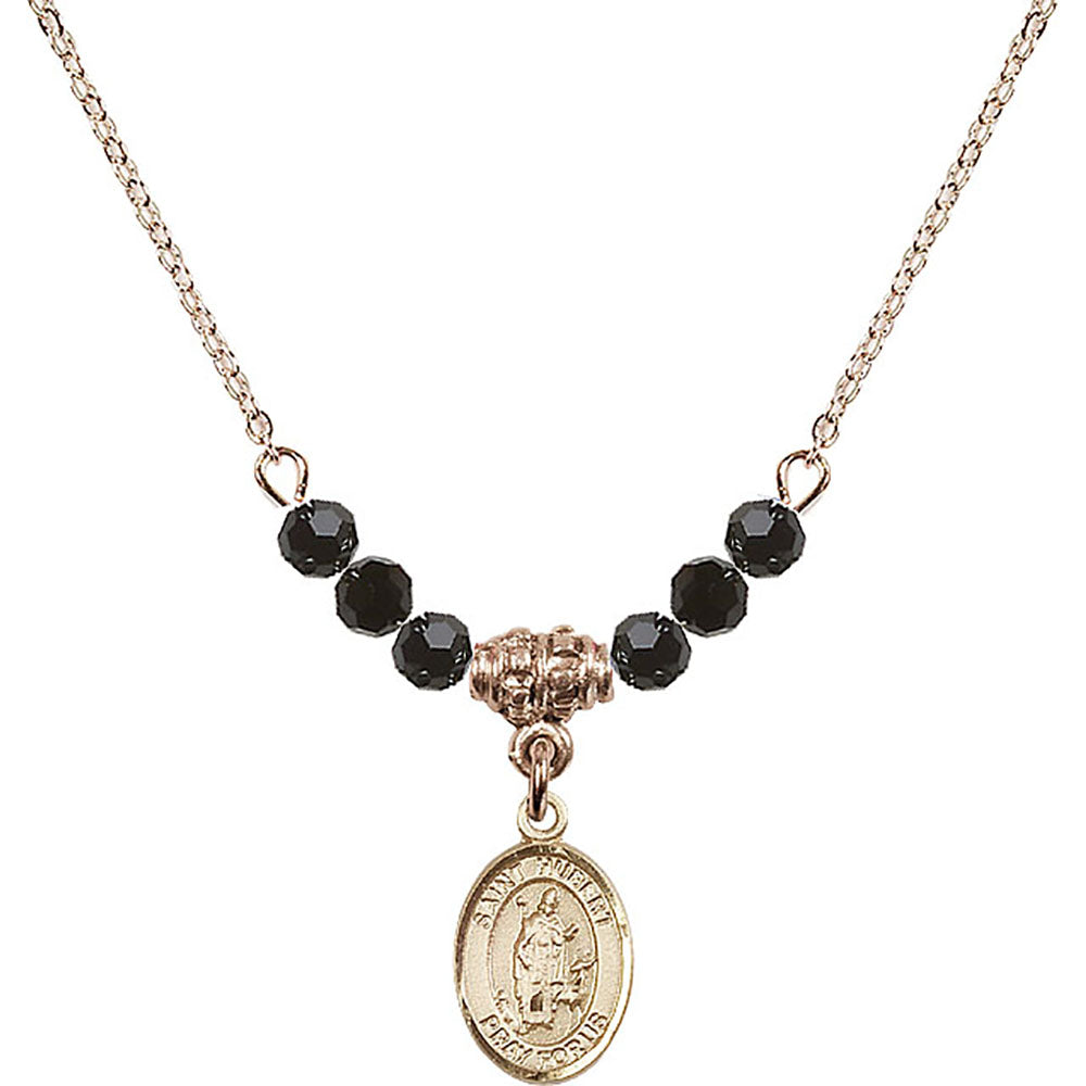 14kt Gold Filled Saint Hubert of Liege Birthstone Necklace with Jet Beads - 9045
