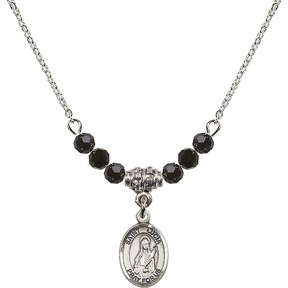 Sterling Silver Saint Lucia of Syracuse Birthstone Necklace with Jet Beads - 9065