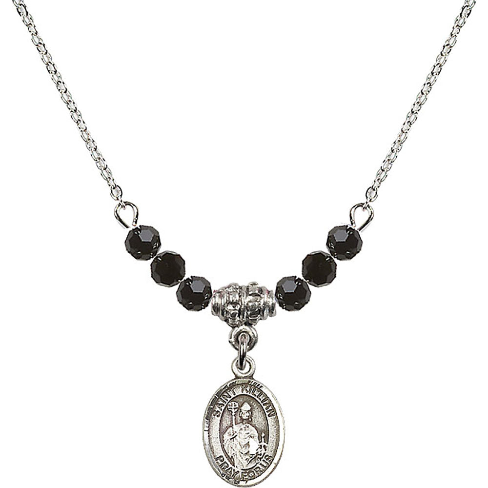 Sterling Silver Saint Kilian Birthstone Necklace with Jet Beads - 9067