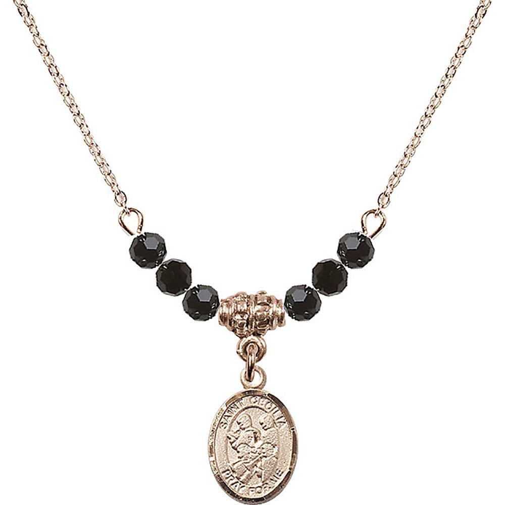 14kt Gold Filled Saint Cecilia / Marching Band Birthstone Necklace with Jet Beads - 9179