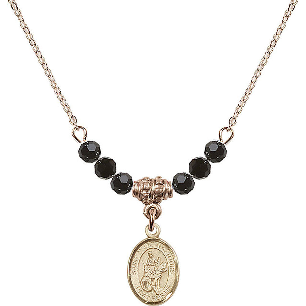 14kt Gold Filled Saint Martin of Tours Birthstone Necklace with Jet Beads - 9200
