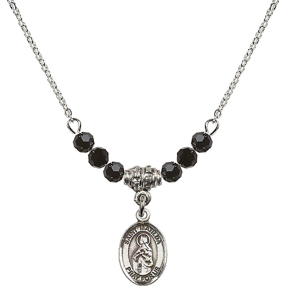 Sterling Silver Saint Matilda Birthstone Necklace with Jet Beads - 9239