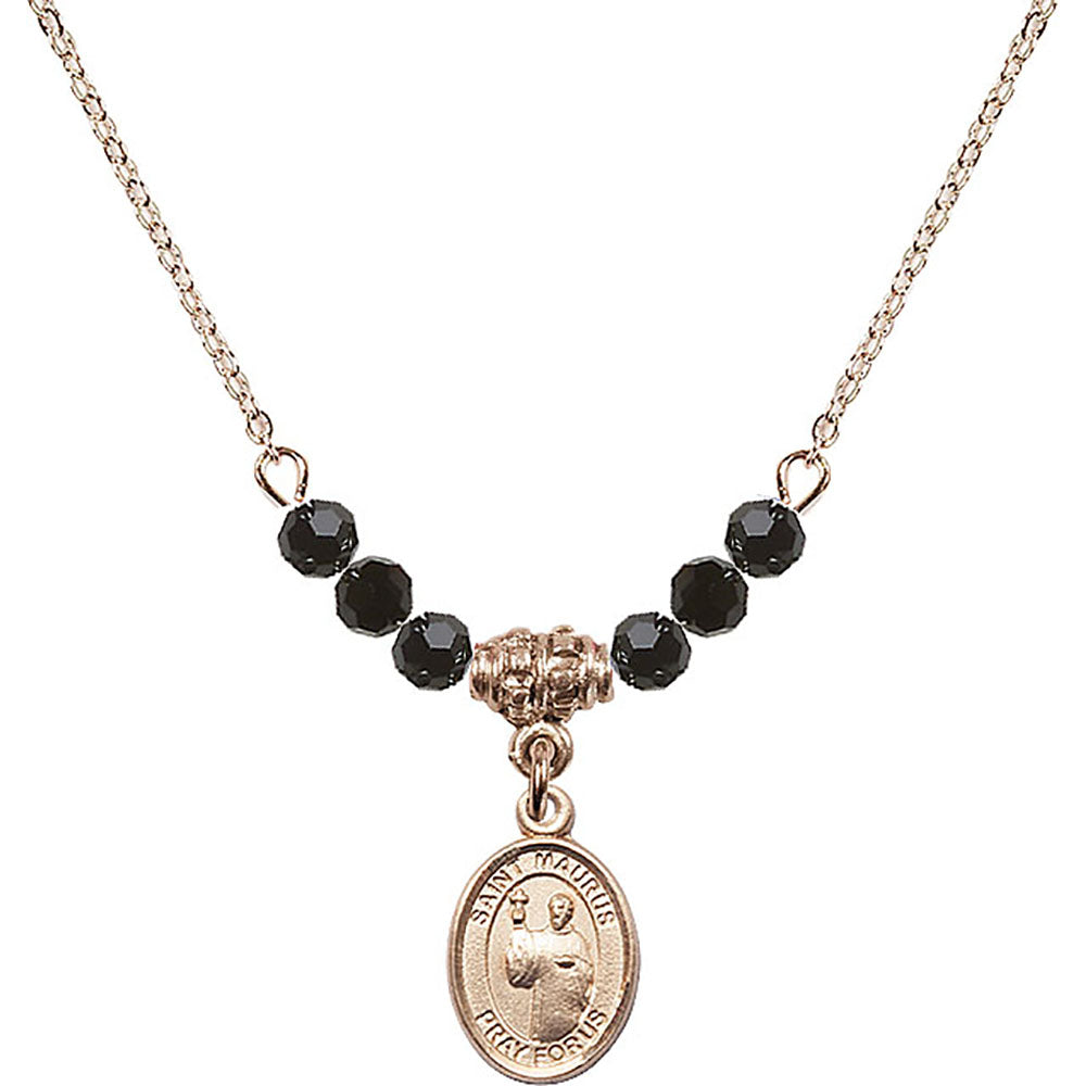 14kt Gold Filled Saint Maurus Birthstone Necklace with Jet Beads - 9241