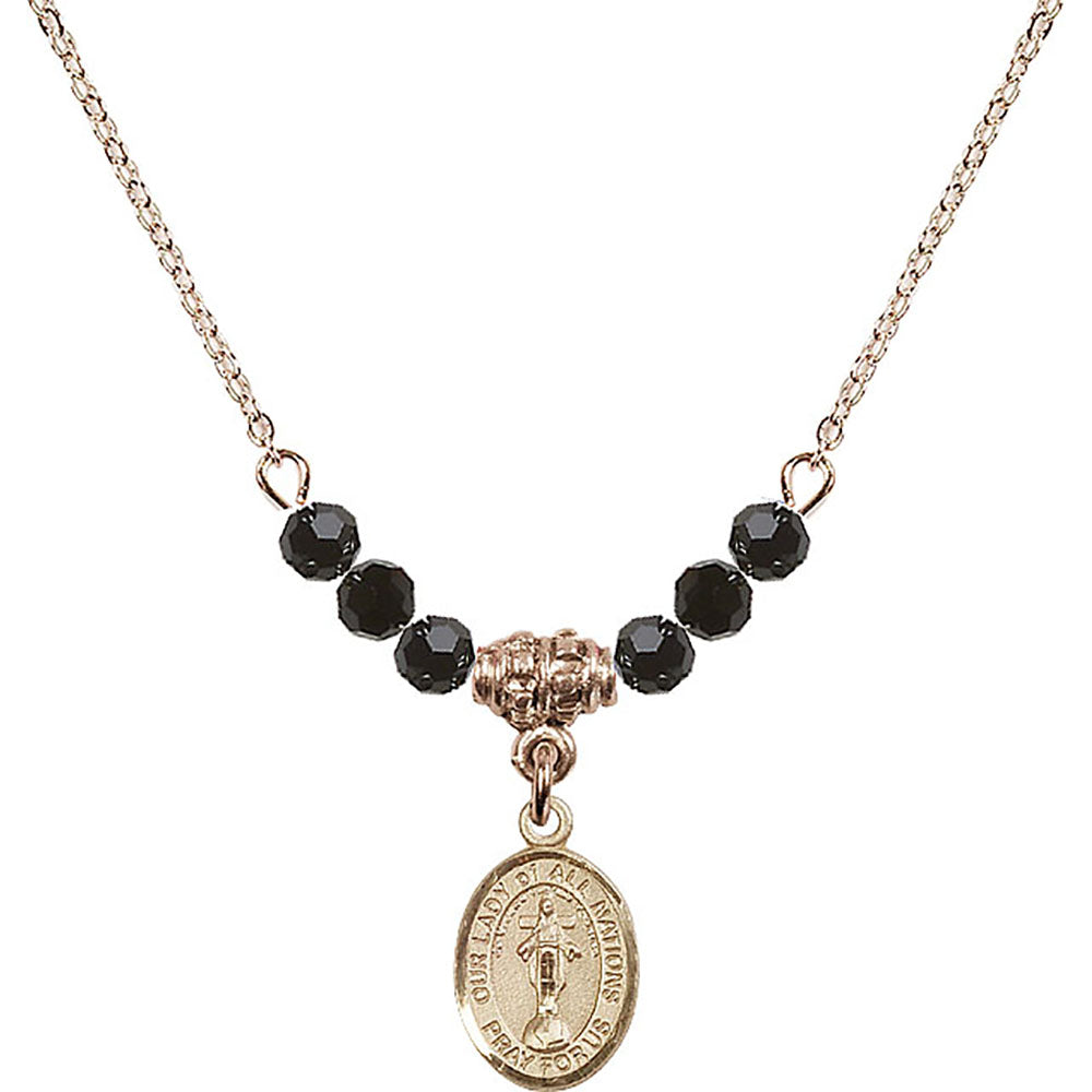 14kt Gold Filled Our Lady of All Nations Birthstone Necklace with Jet Beads - 9242