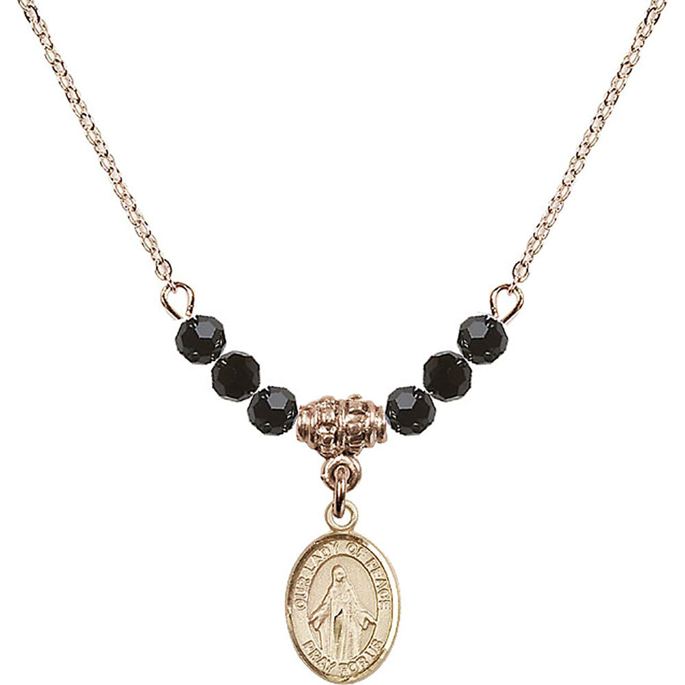 14kt Gold Filled Our Lady of Peace Birthstone Necklace with Jet Beads - 9245