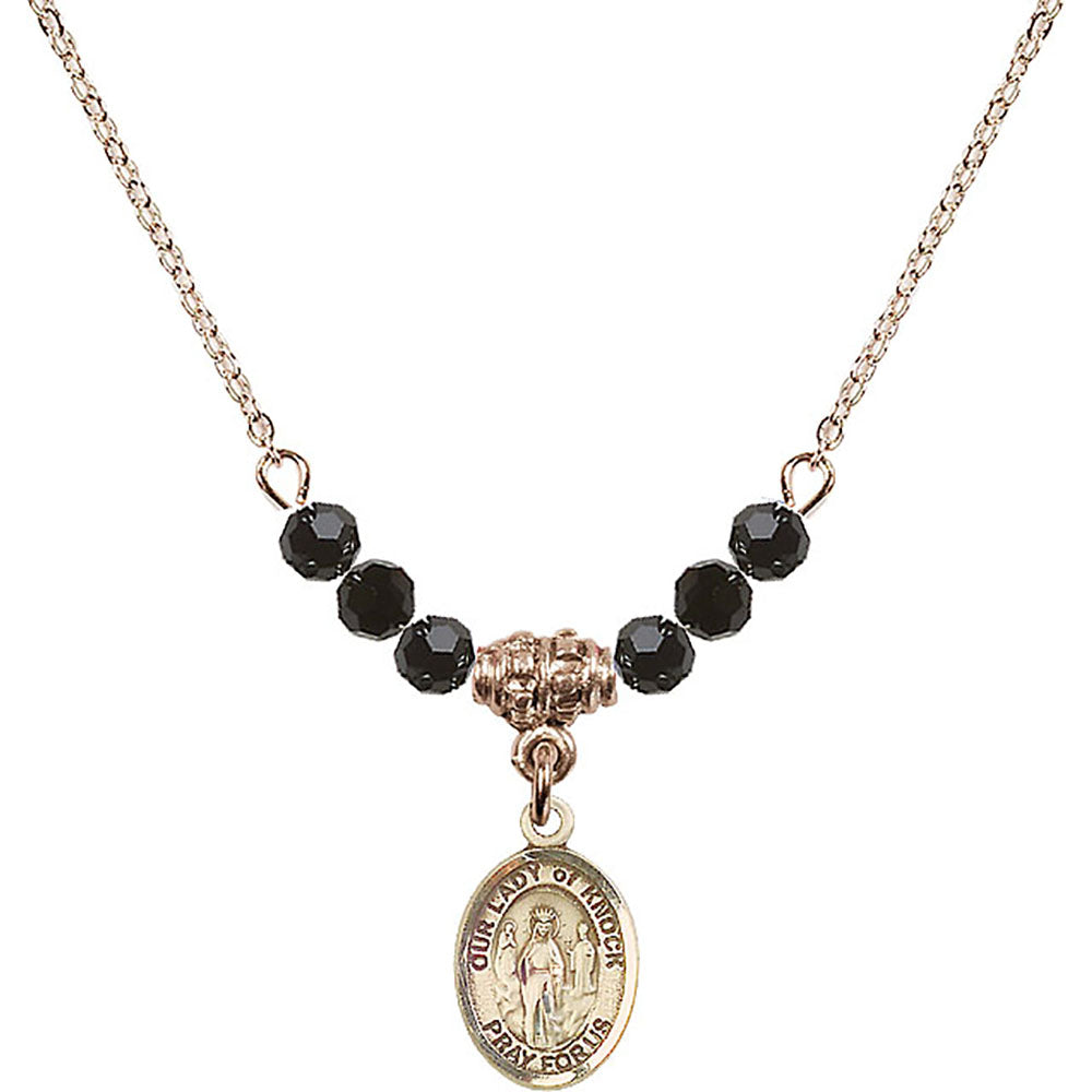14kt Gold Filled Our Lady of Knock Birthstone Necklace with Jet Beads - 9246