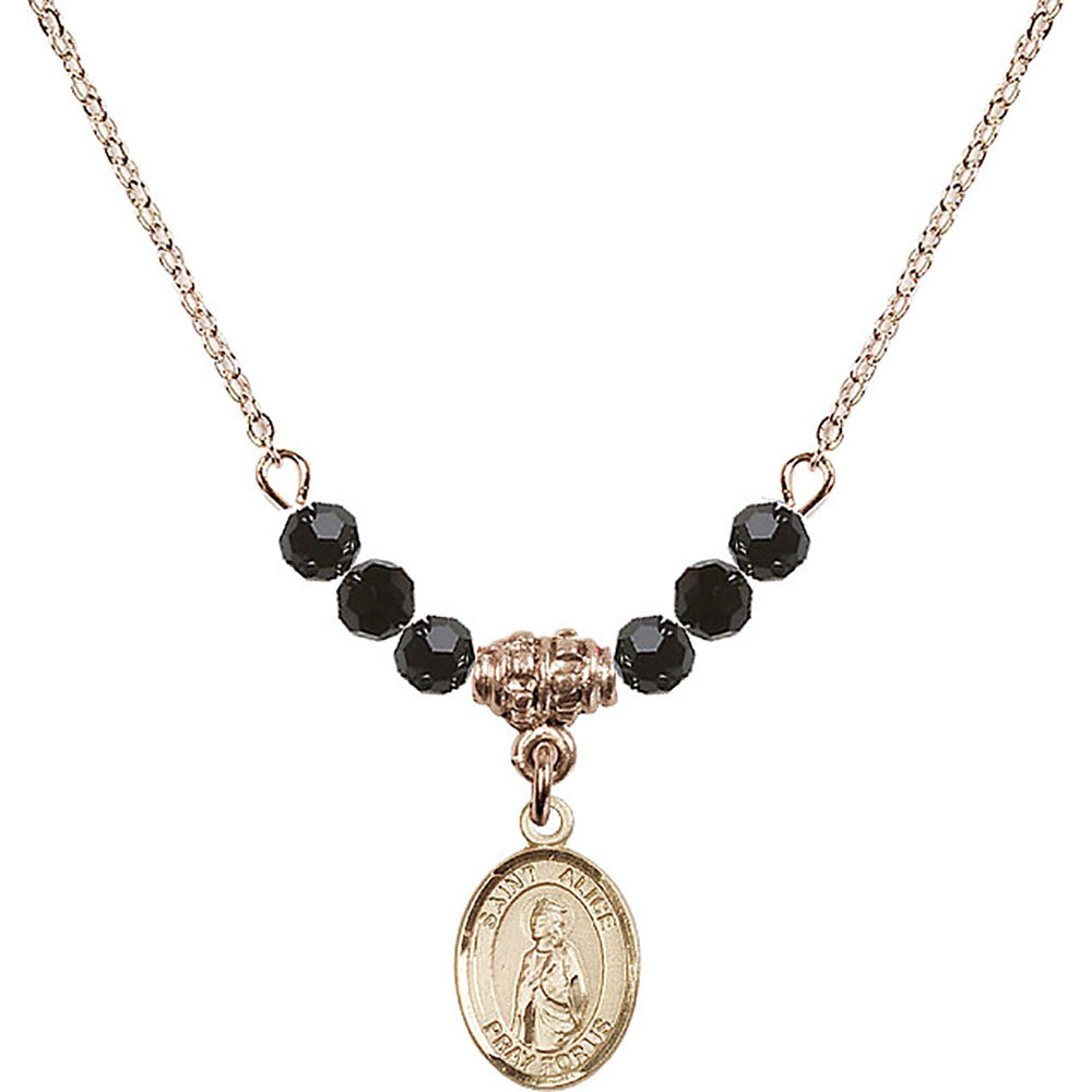 14kt Gold Filled Saint Alice Birthstone Necklace with Jet Beads - 9248