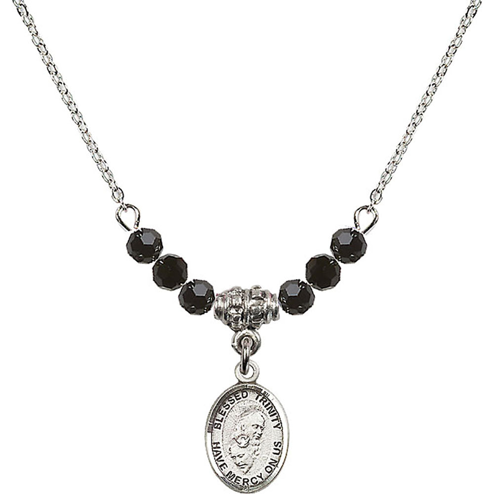 Sterling Silver Blessed Trinity Birthstone Necklace with Jet Beads - 9249