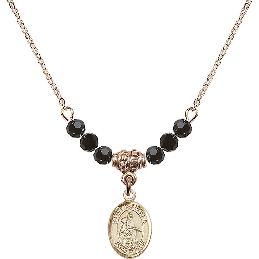 14kt Gold Filled Saint Isabella of Portugal Birthstone Necklace with Jet Beads - 9250