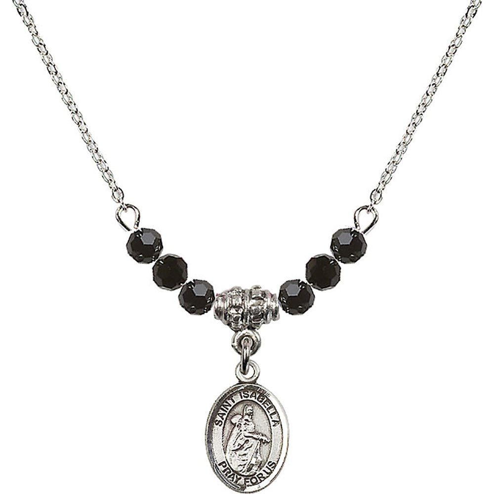 Sterling Silver Saint Isabella of Portugal Birthstone Necklace with Jet Beads - 9250