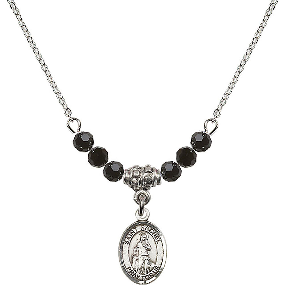 Sterling Silver Saint Rachel Birthstone Necklace with Jet Beads - 9251