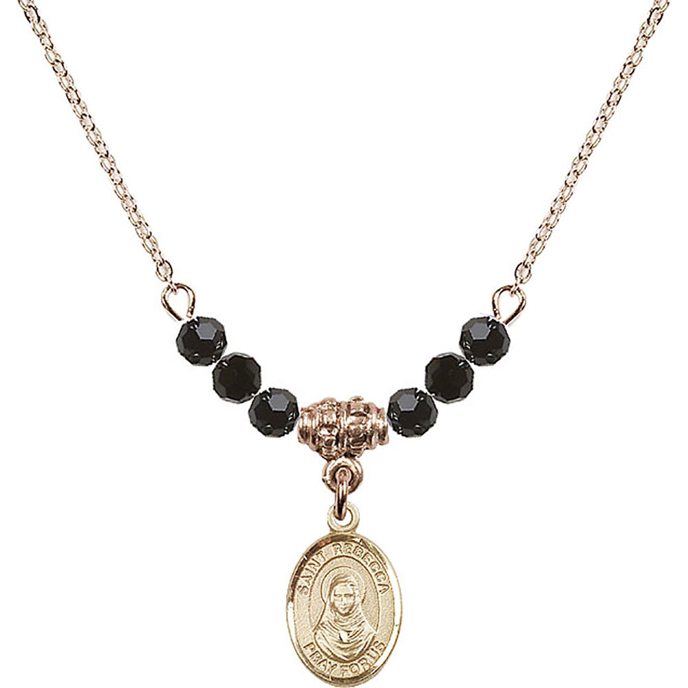 14kt Gold Filled Saint Rebecca Birthstone Necklace with Jet Beads - 9252