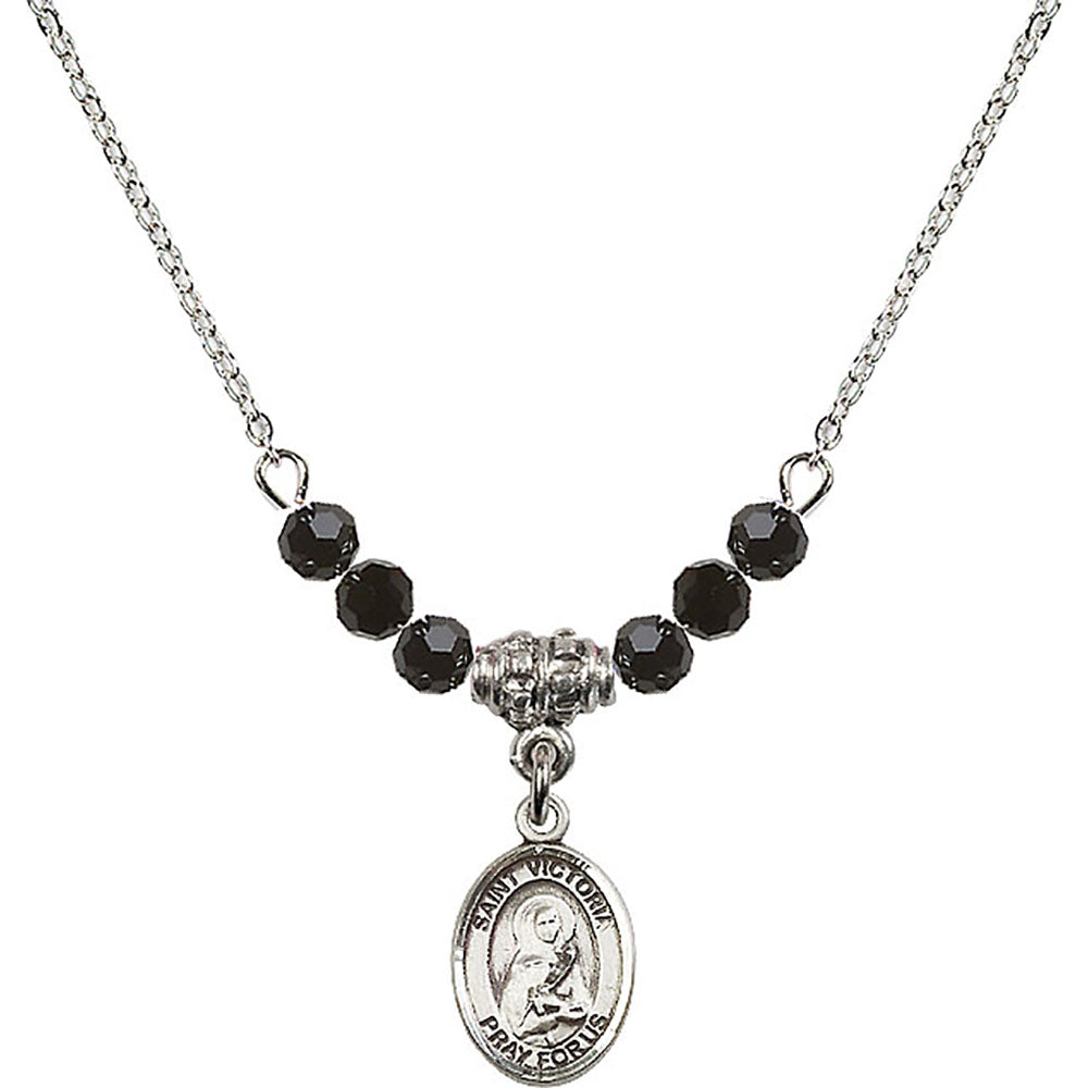 Sterling Silver Saint Victoria Birthstone Necklace with Jet Beads - 9253
