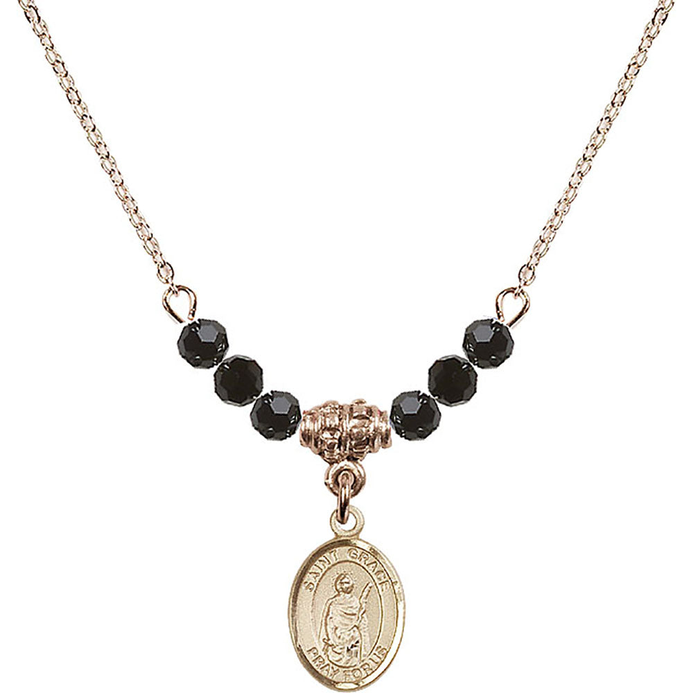 14kt Gold Filled Saint Grace Birthstone Necklace with Jet Beads - 9255