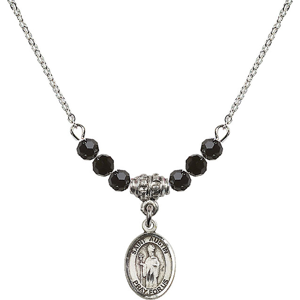 Sterling Silver Saint Austin Birthstone Necklace with Jet Beads - 9256