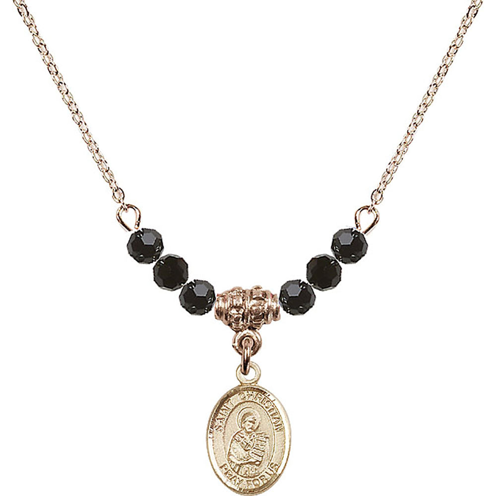 14kt Gold Filled Saint Christian Demosthenes Birthstone Necklace with Jet Beads - 9257