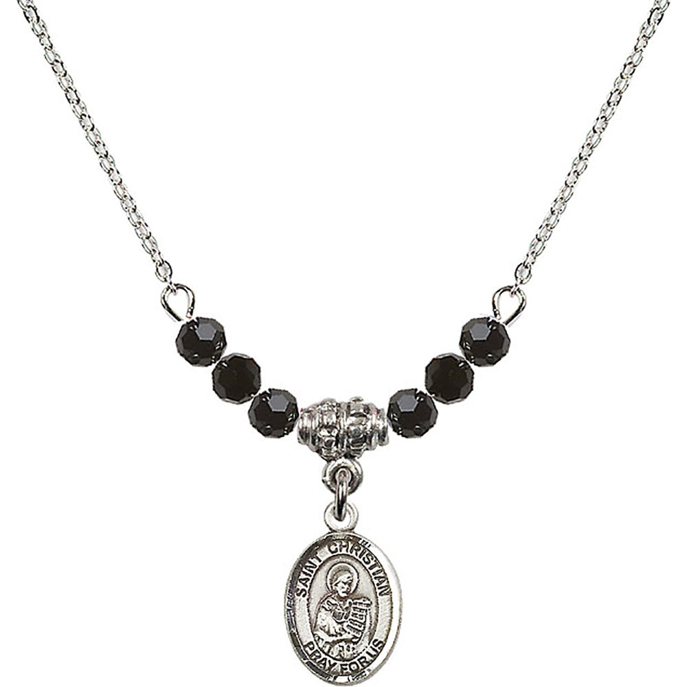 Sterling Silver Saint Christian Demosthenes Birthstone Necklace with Jet Beads - 9257