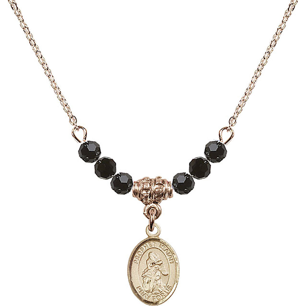 14kt Gold Filled Saint Isaiah Birthstone Necklace with Jet Beads - 9258