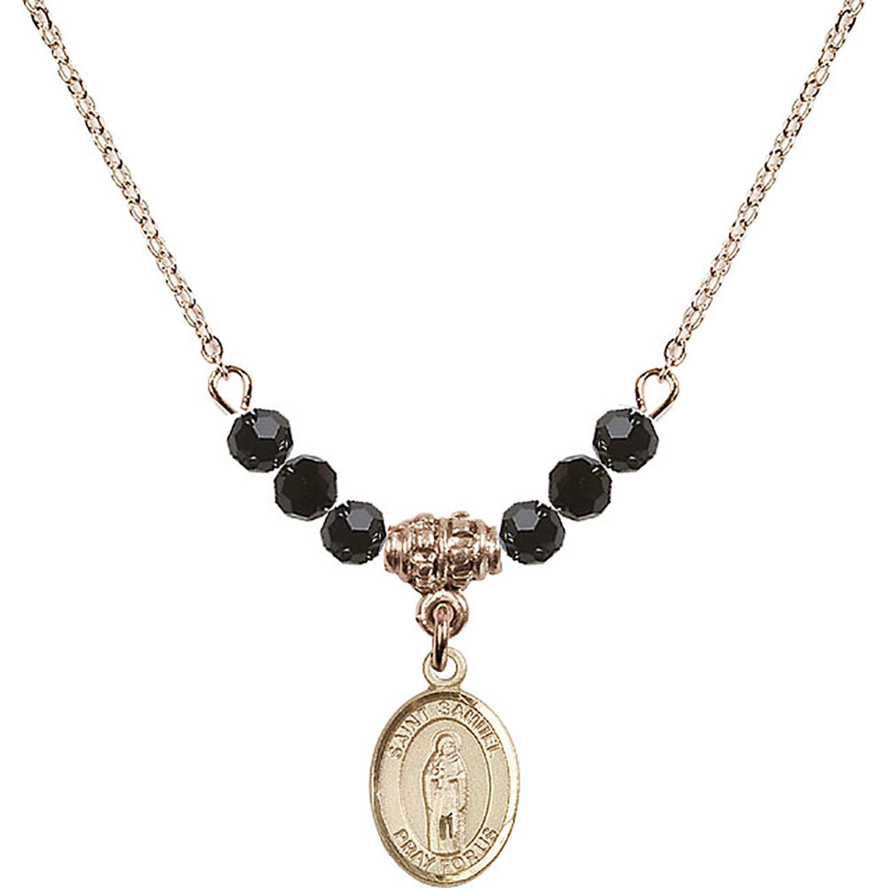 14kt Gold Filled Saint Samuel Birthstone Necklace with Jet Beads - 9259