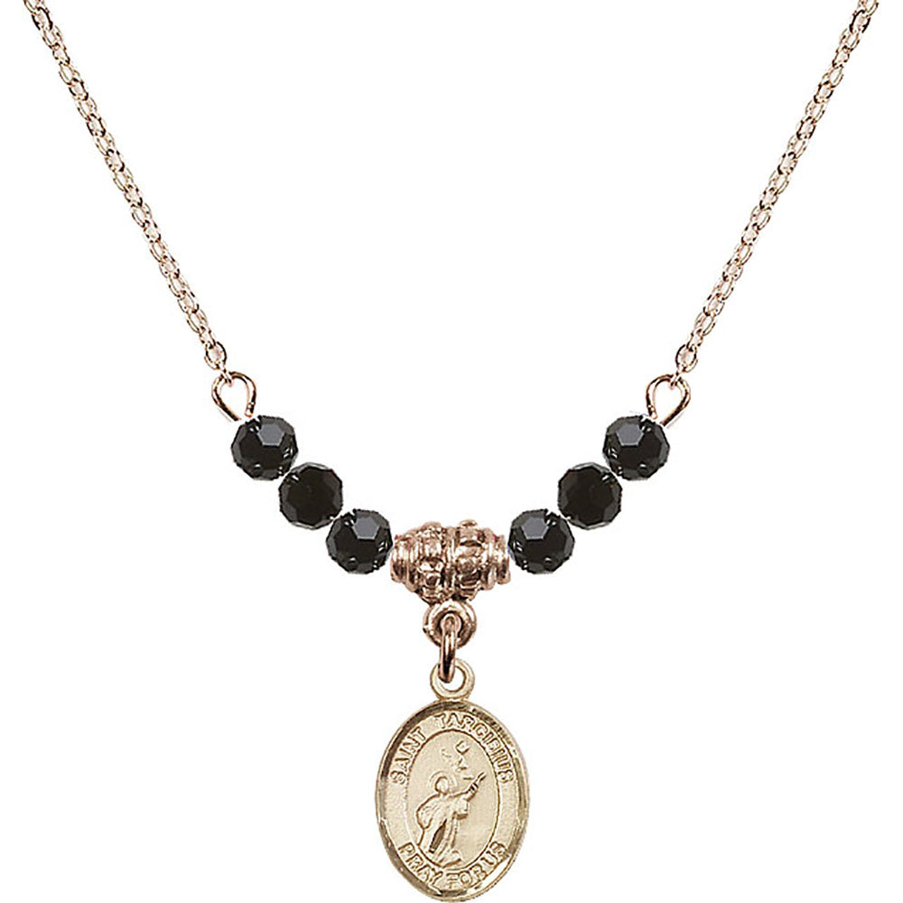 14kt Gold Filled Saint Tarcisius Birthstone Necklace with Jet Beads - 9261