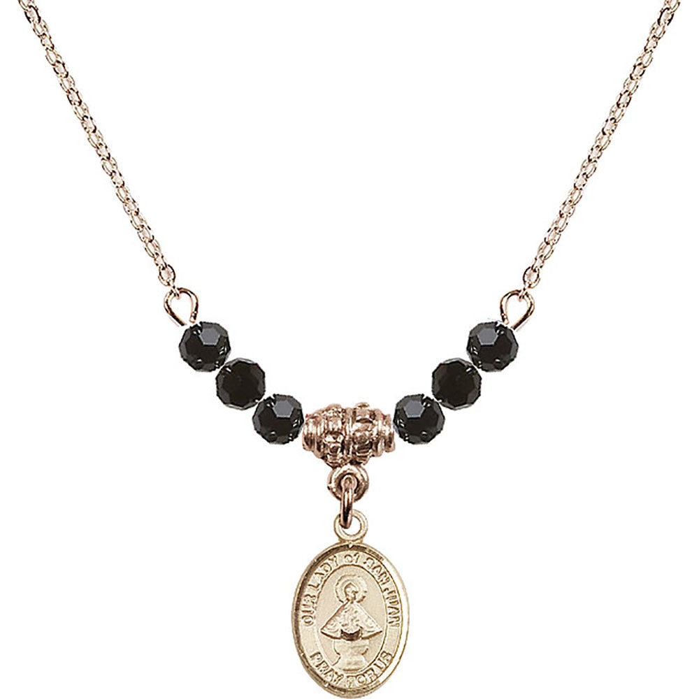 14kt Gold Filled Our Lady of San Juan Birthstone Necklace with Jet Beads - 9263