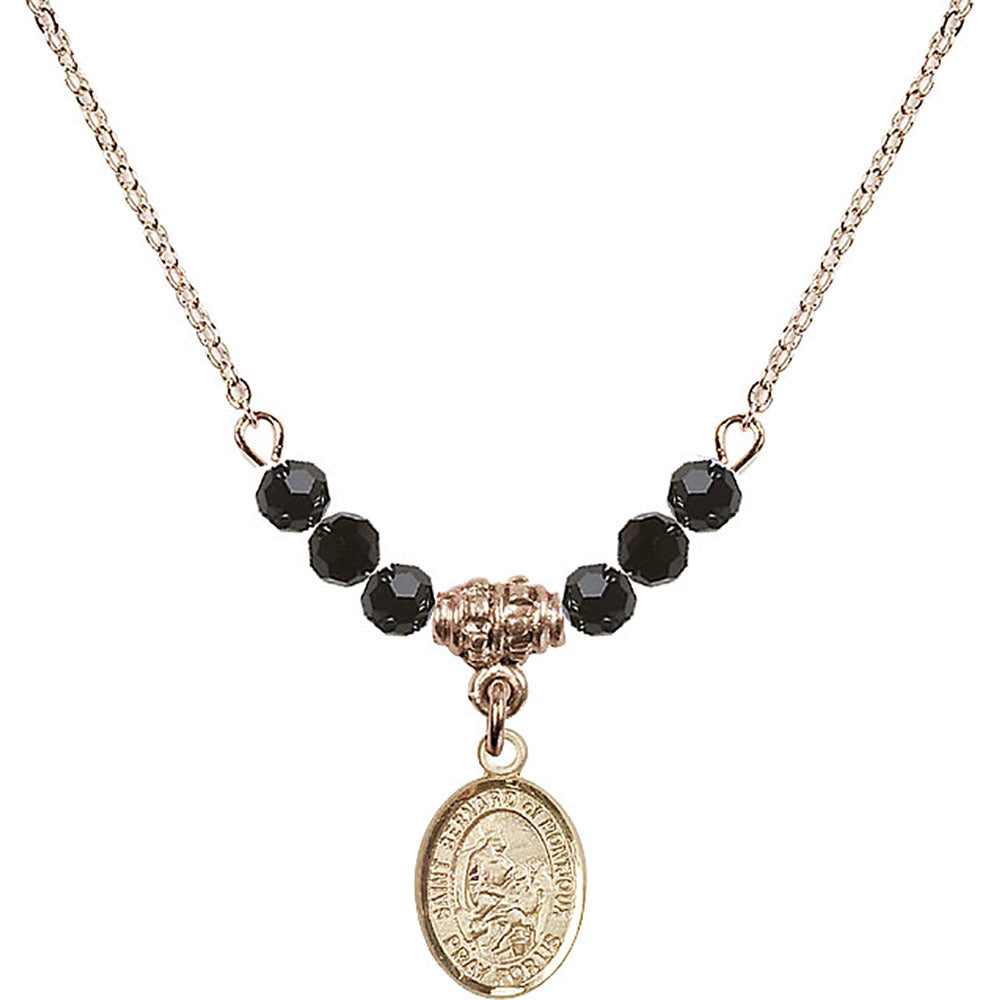 14kt Gold Filled Saint Bernard of Montjoux Birthstone Necklace with Jet Beads - 9264