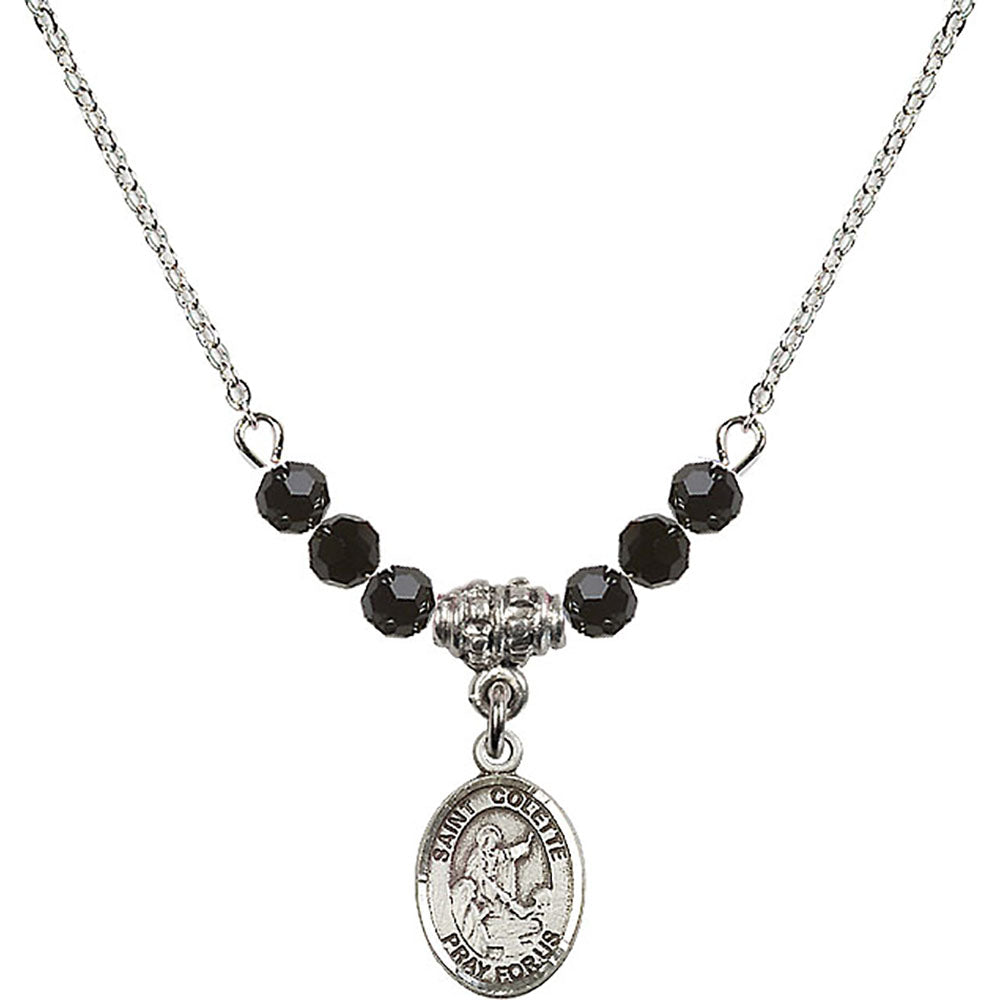 Sterling Silver Saint Colette Birthstone Necklace with Jet Beads - 9268