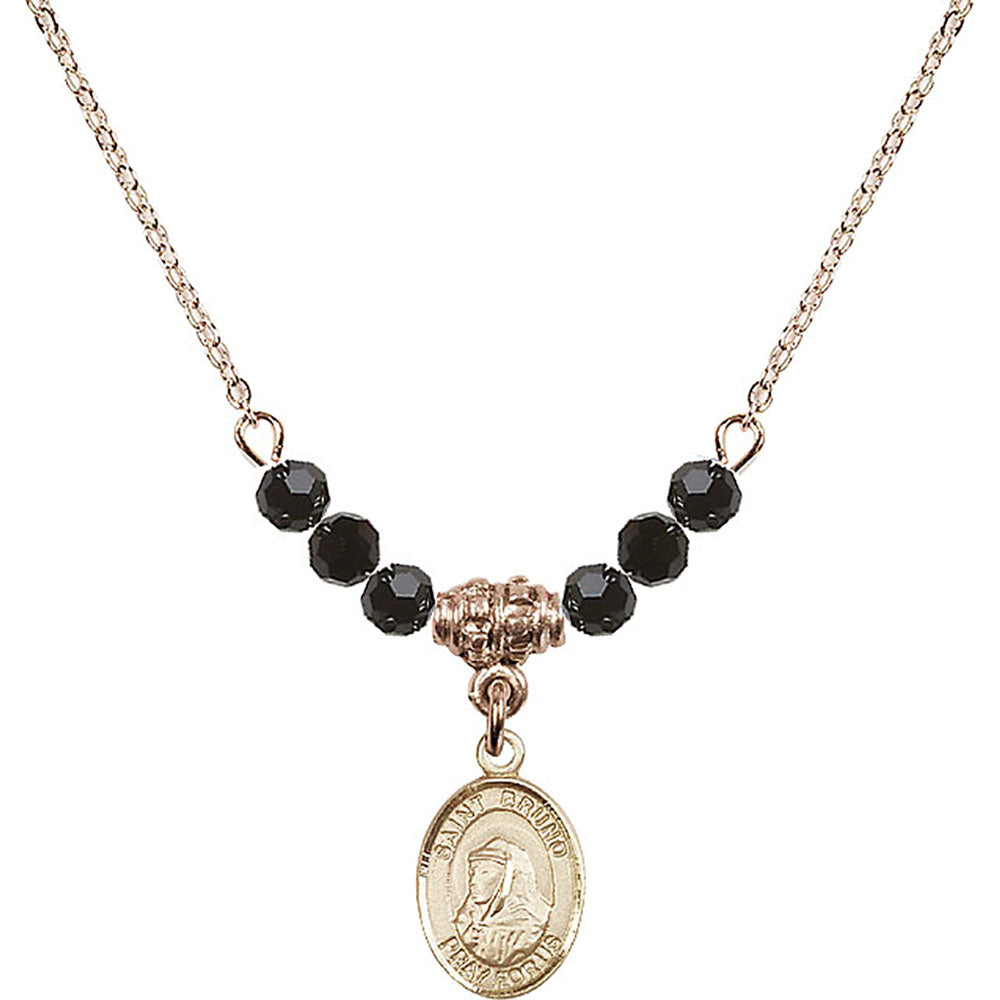 14kt Gold Filled Saint Bruno Birthstone Necklace with Jet Beads - 9270