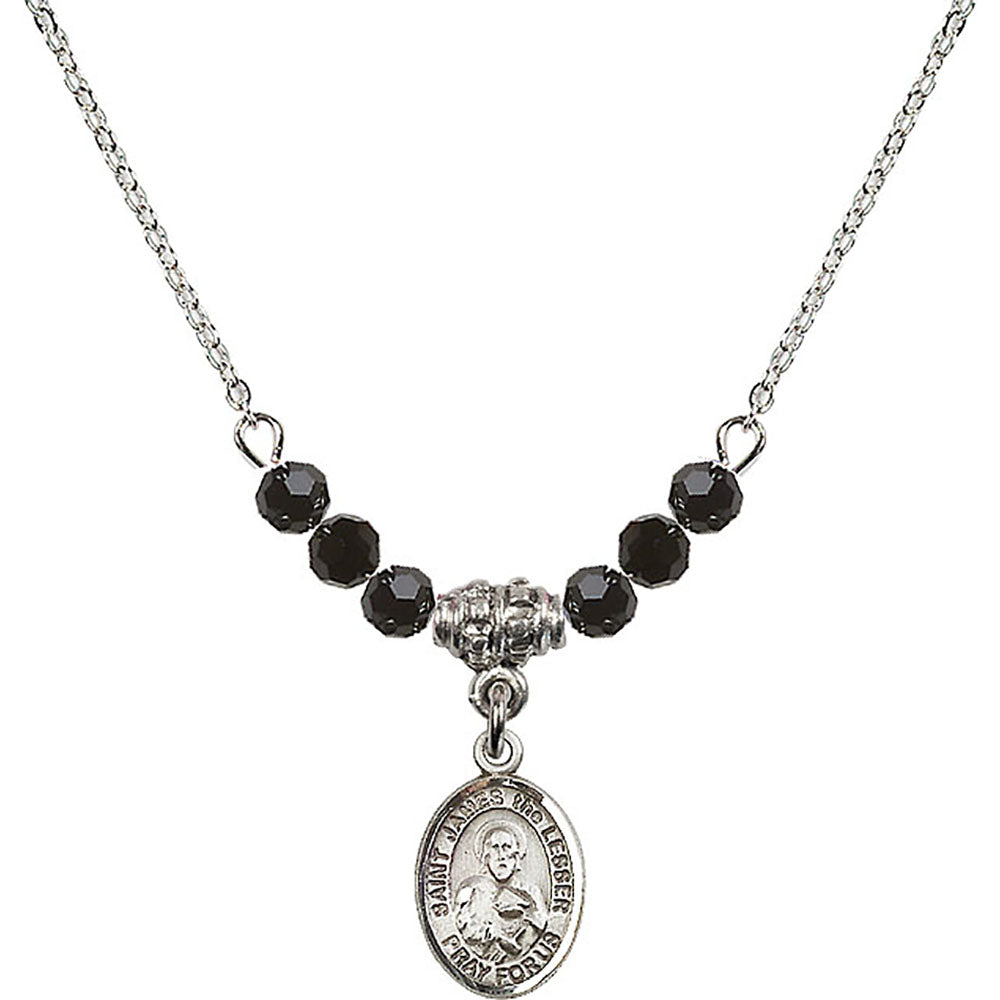 Sterling Silver Saint James the Lesser Birthstone Necklace with Jet Beads - 9277