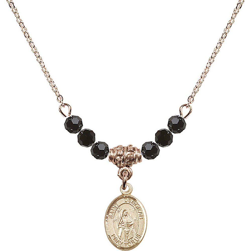 14kt Gold Filled Saint Deborah Birthstone Necklace with Jet Beads - 9286