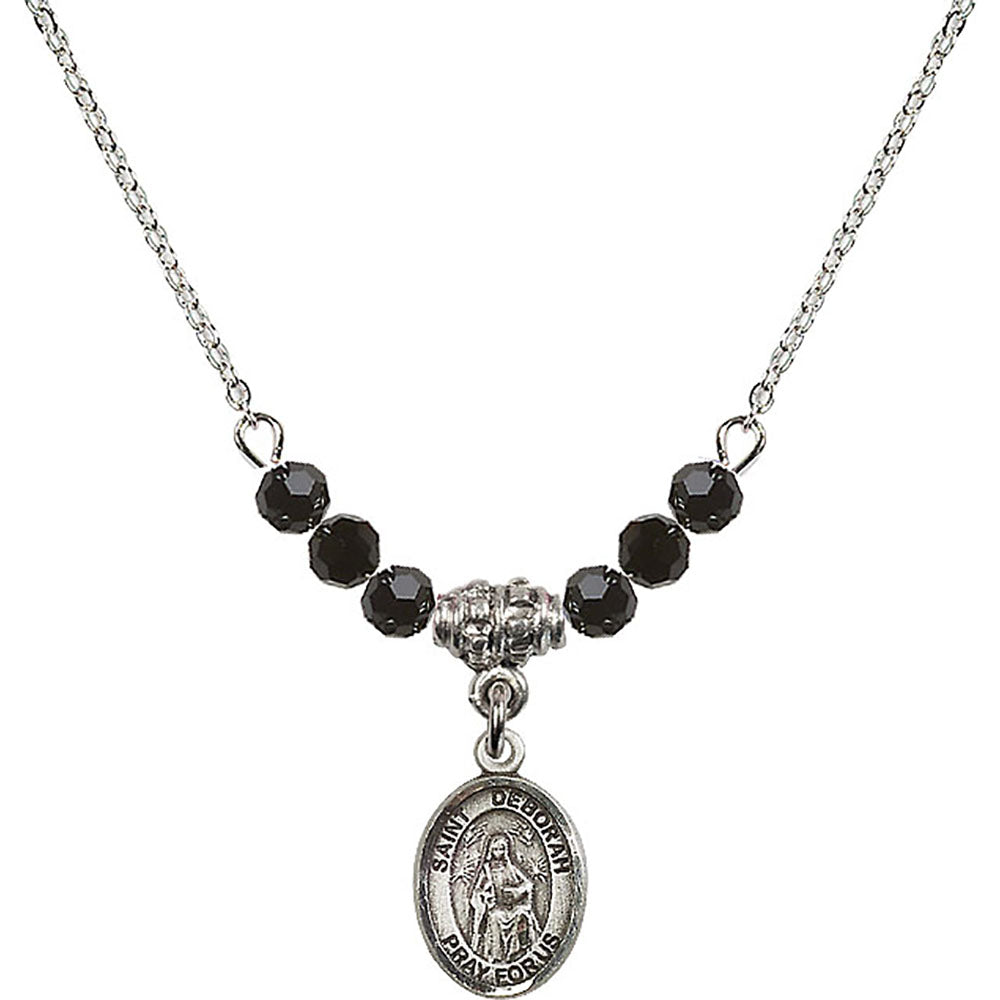 Sterling Silver Saint Deborah Birthstone Necklace with Jet Beads - 9286