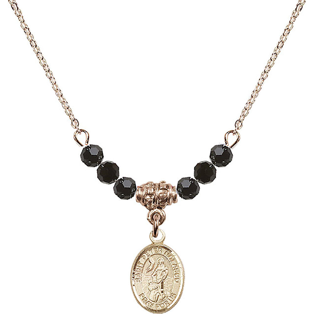 14kt Gold Filled Saint Peter Nolasco Birthstone Necklace with Jet Beads - 9291