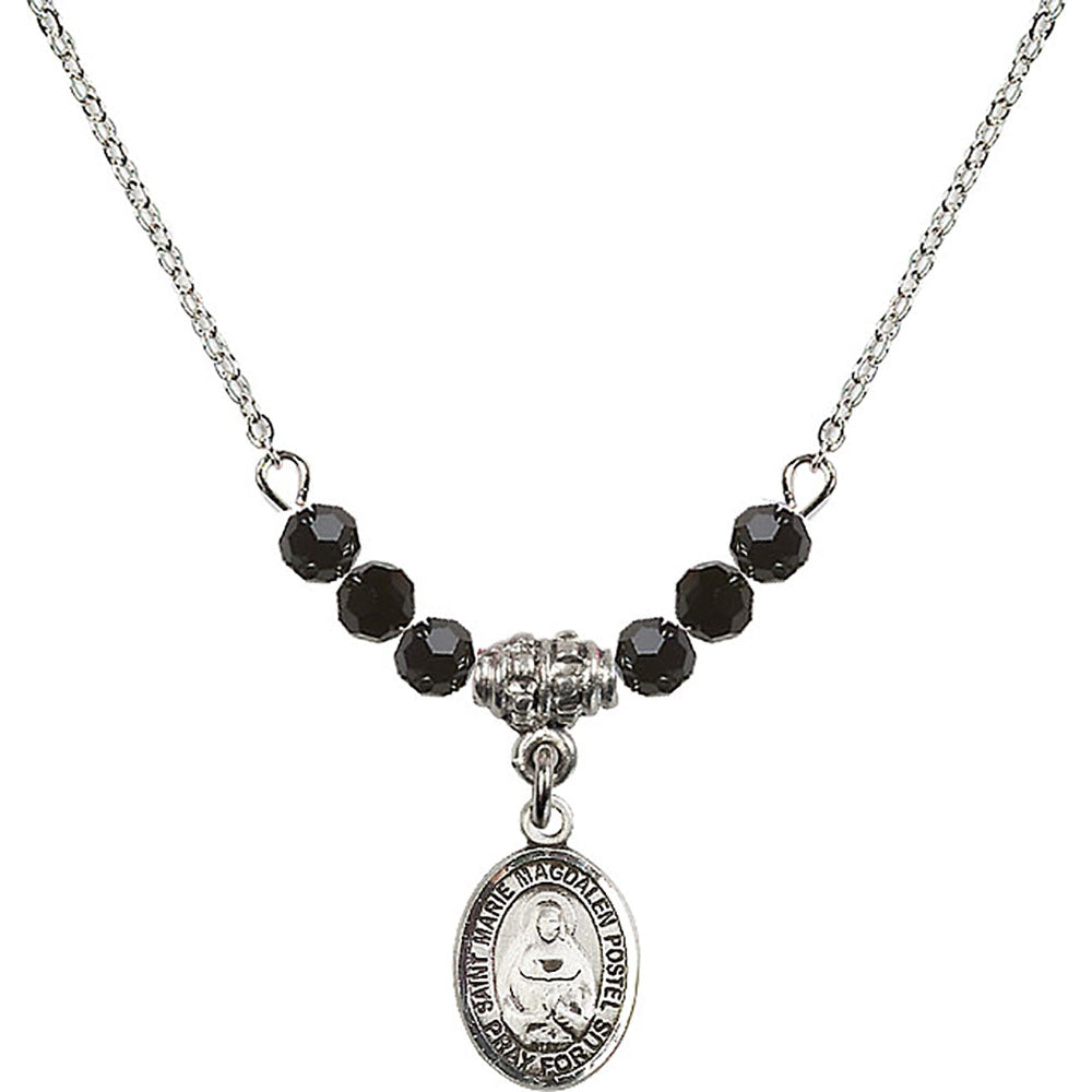 Sterling Silver Saint Marie Magdalen Postel Birthstone Necklace with Jet Beads - 9294