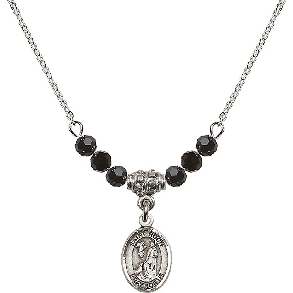 Sterling Silver Saint Roch Birthstone Necklace with Jet Beads - 9310