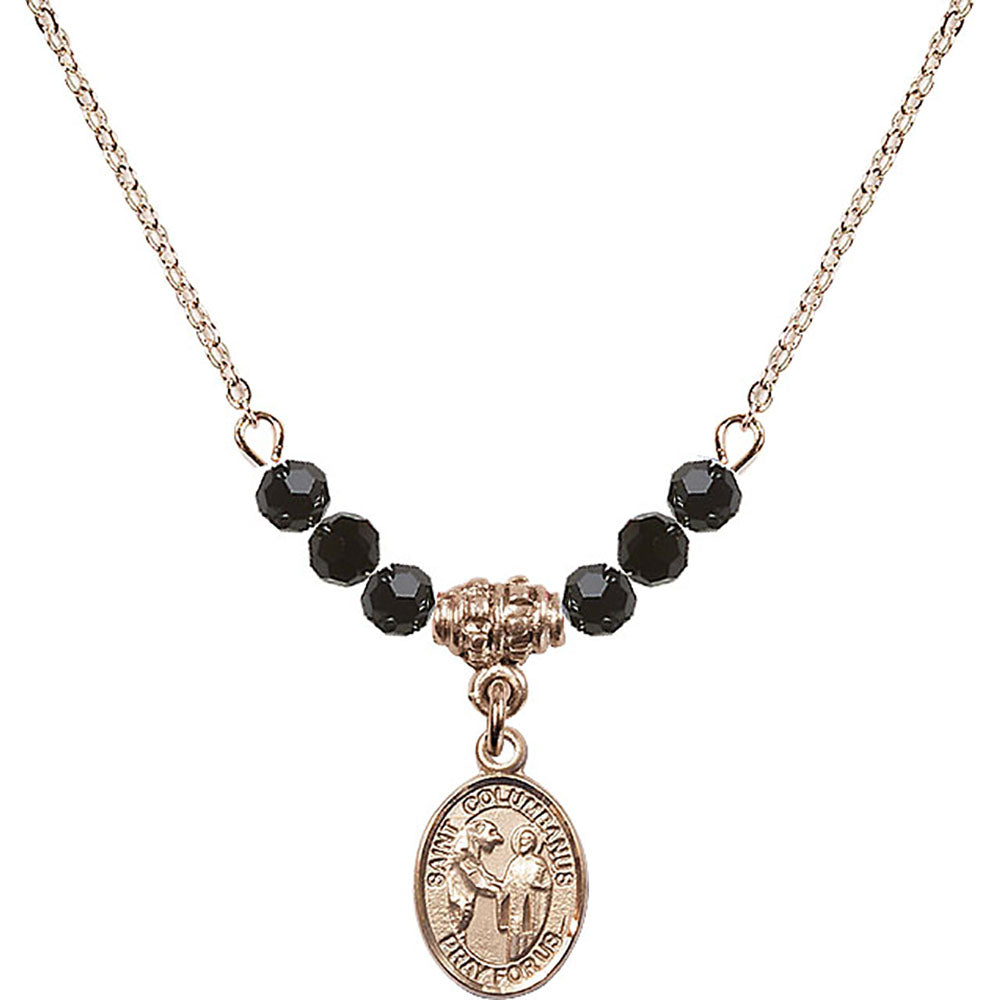 14kt Gold Filled Saint Columbanus Birthstone Necklace with Jet Beads - 9321