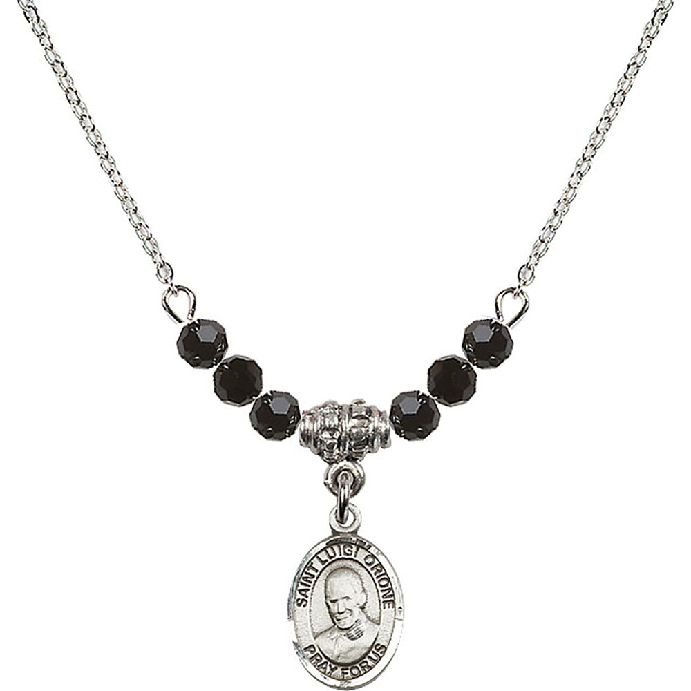 Sterling Silver Saint Luigi Orione Birthstone Necklace with Jet Beads - 9326