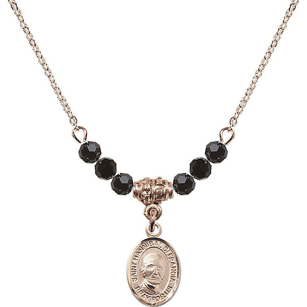 14kt Gold Filled Saint Hannibal Birthstone Necklace with Jet Beads - 9327