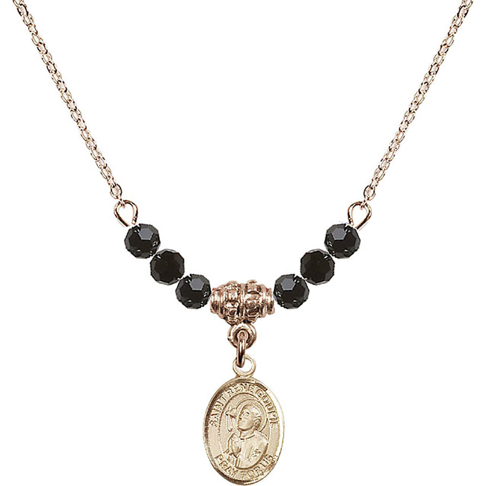 14kt Gold Filled Saint Rene Goupil Birthstone Necklace with Jet Beads - 9334
