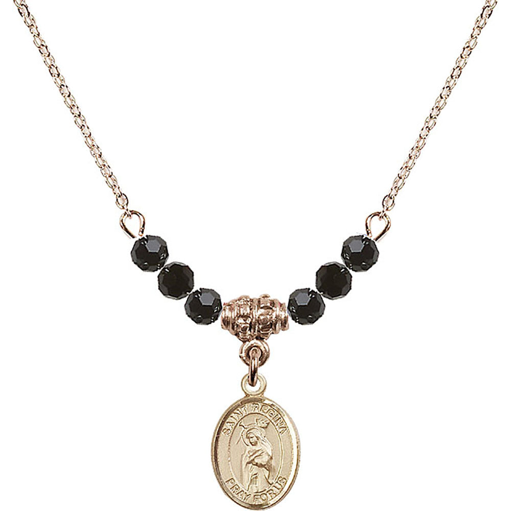 14kt Gold Filled Saint Regina Birthstone Necklace with Jet Beads - 9335