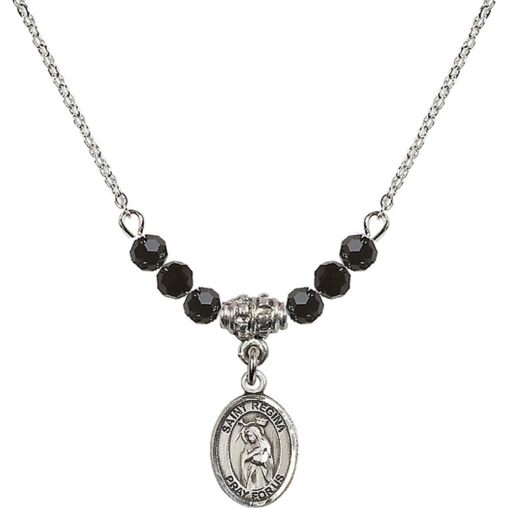 Sterling Silver Saint Regina Birthstone Necklace with Jet Beads - 9335