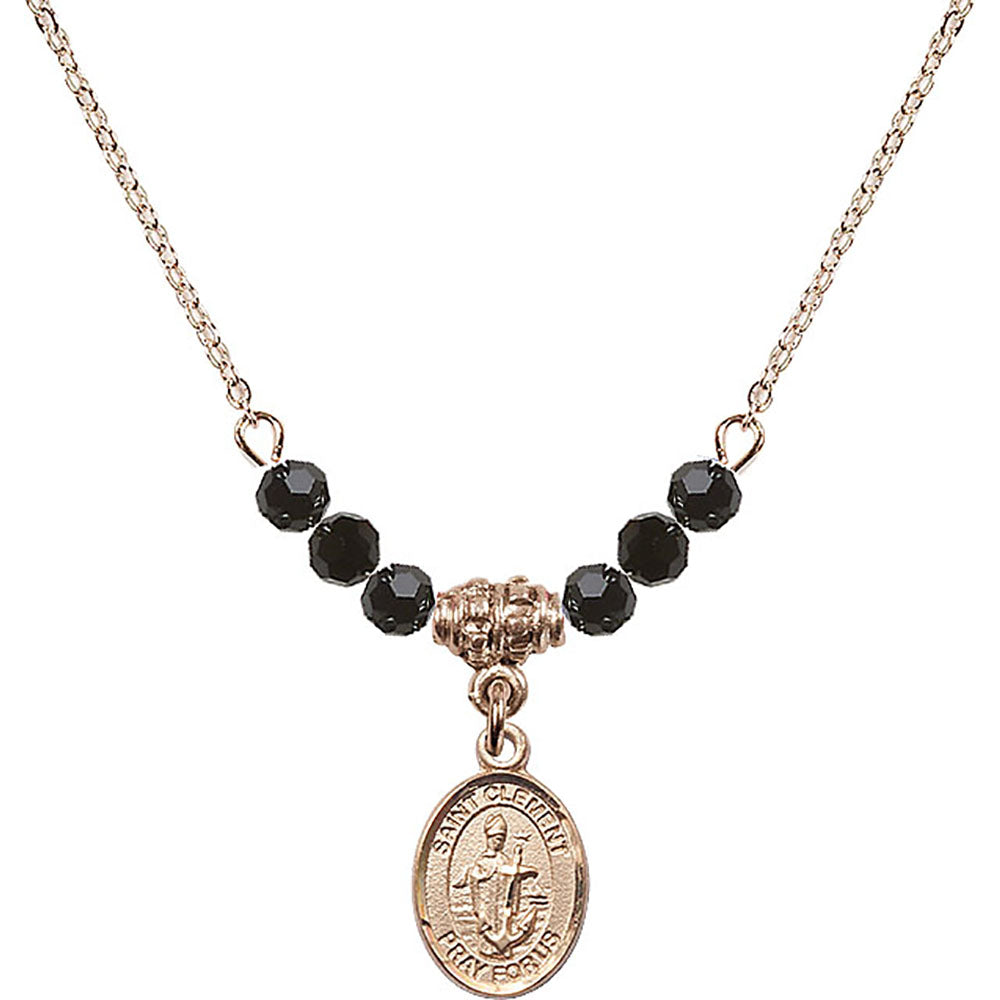 14kt Gold Filled Saint Clement Birthstone Necklace with Jet Beads - 9340