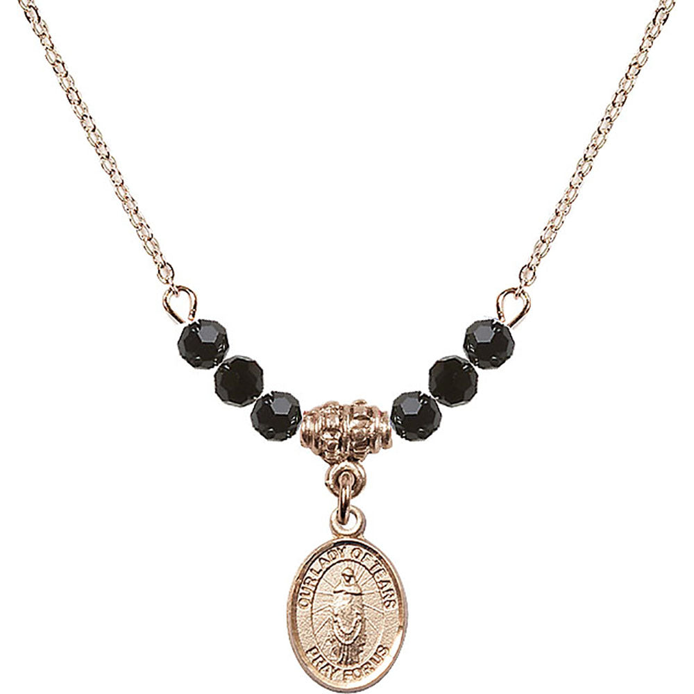 14kt Gold Filled Our Lady of Tears Birthstone Necklace with Jet Beads - 9346