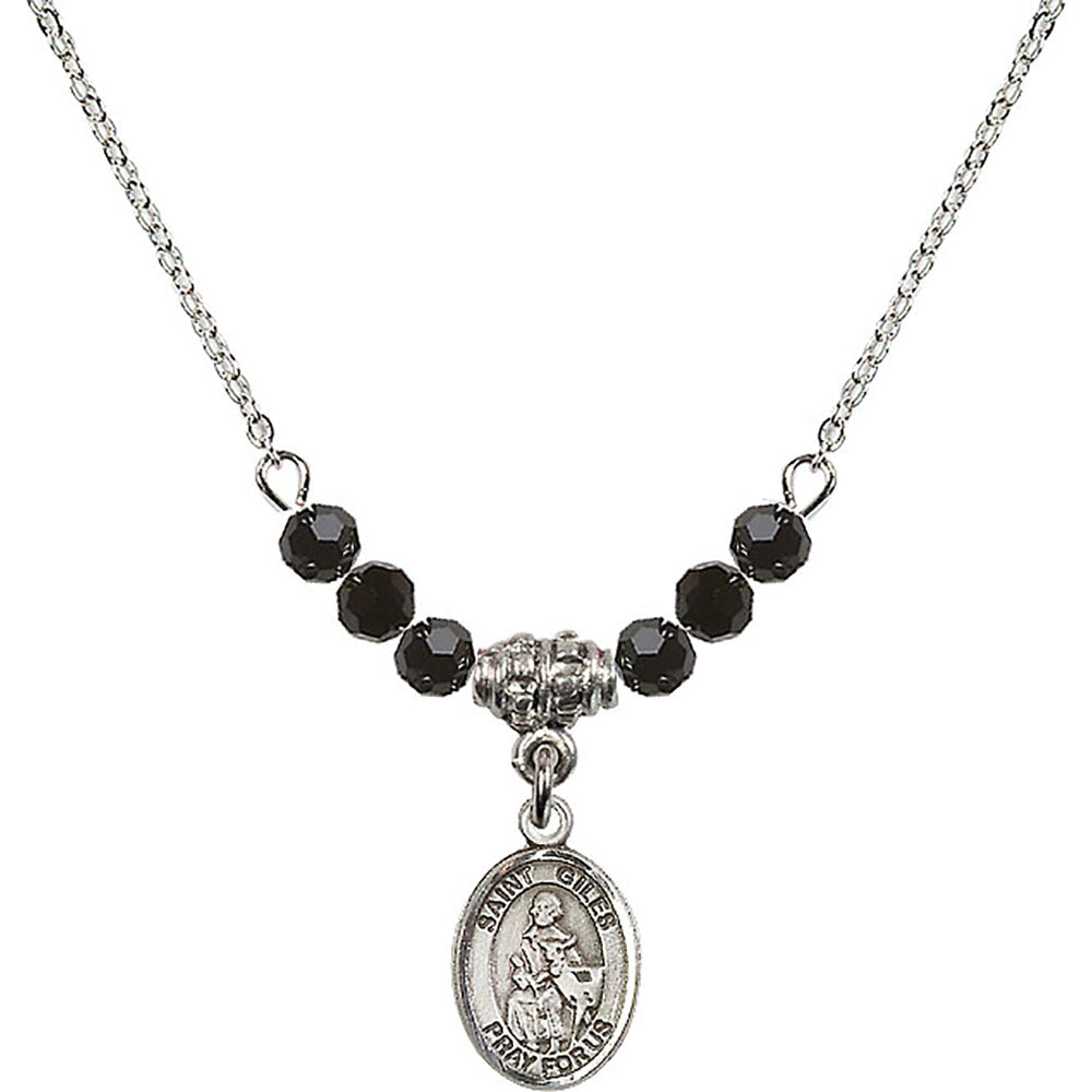 Sterling Silver Saint Giles Birthstone Necklace with Jet Beads - 9349