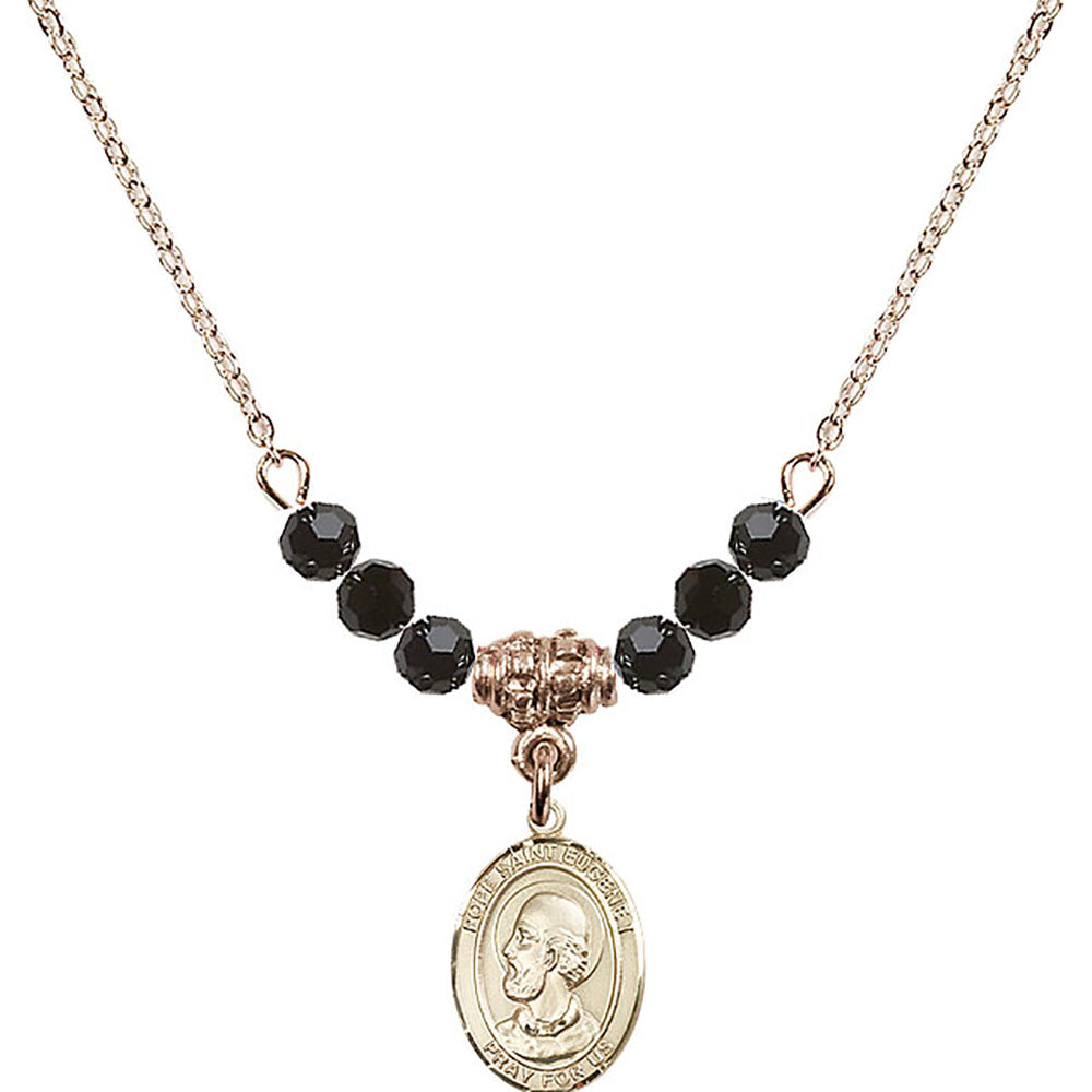14kt Gold Filled Pope Saint Eugene I Birthstone Necklace with Jet Beads - 9352