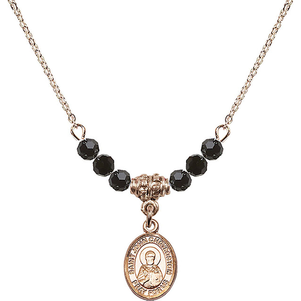 14kt Gold Filled Saint John Chrysostom Birthstone Necklace with Jet Beads - 9357