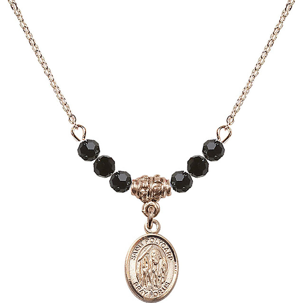 14kt Gold Filled Saint Polycarp of Smyrna Birthstone Necklace with Jet Beads - 9363