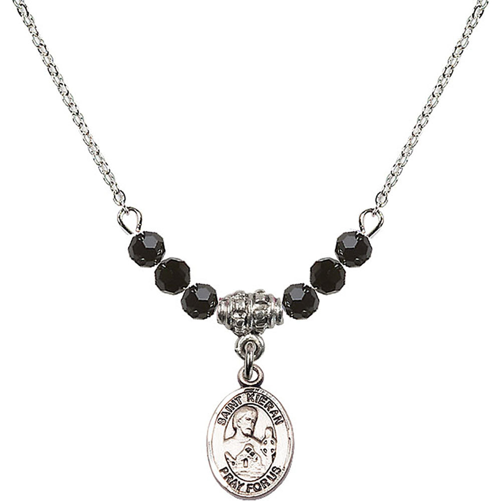 Sterling Silver Saint Kieran Birthstone Necklace with Jet Beads - 9367