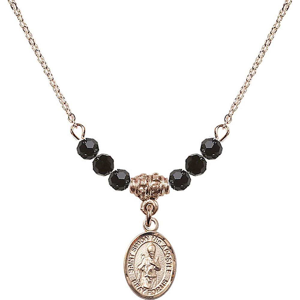 14kt Gold Filled Saint Simon the Apostle Birthstone Necklace with Jet Beads - 9375