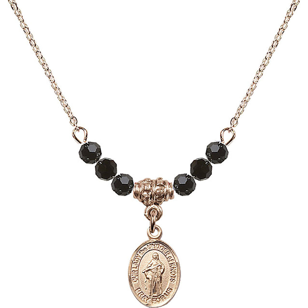 14kt Gold Filled Our Lady the Undoer of Knots Birthstone Necklace with Jet Beads - 9383
