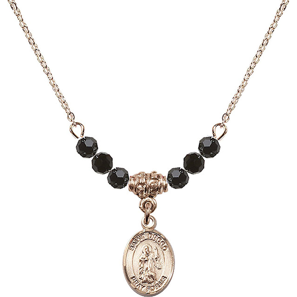 14kt Gold Filled Saint Drogo Birthstone Necklace with Jet Beads - 9386